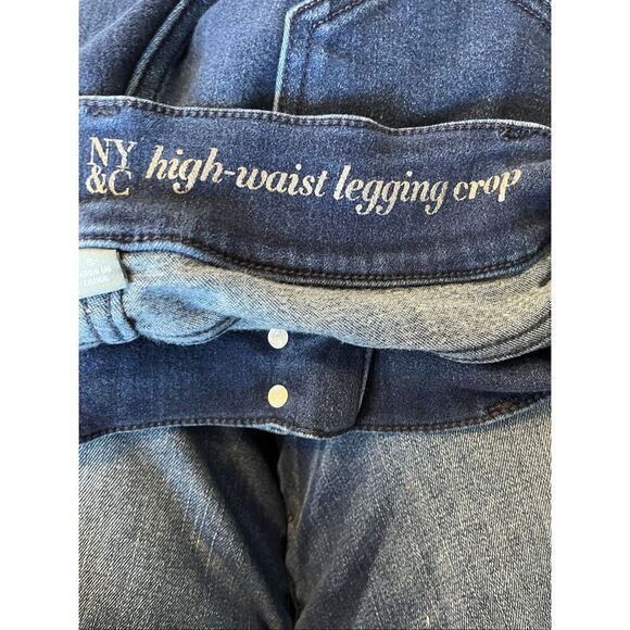 NY&C Women's Size 8 High Waisted Cropped Leggings Button Fly Blue Faux Pockets - Picture 4 of 8